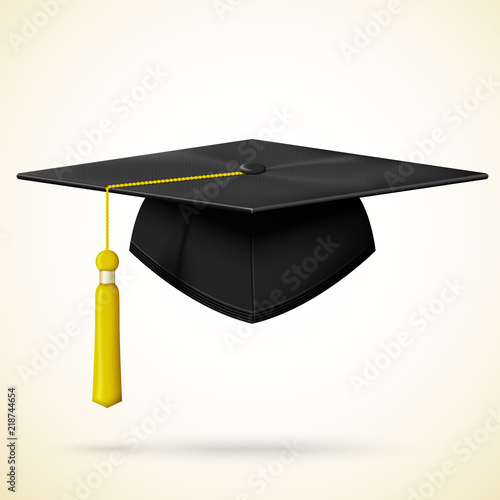 Vector realistic graduation cap with golden bob.