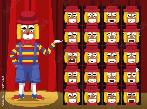 Clown Red Hat Costume Cartoon Emotion faces Vector Illustration