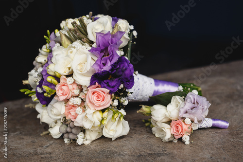 wedding bouquet and boutonniere