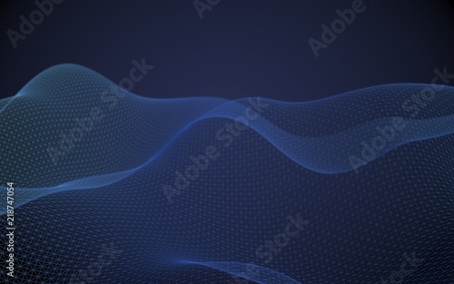 Abstract landscape on a blue background. Cyberspace grid. Hi-tech network. 3d technology illustration. 3D illustration