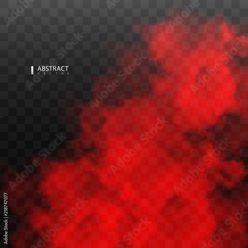 Red Fog or smoke color isolated transparent special effect. White vector cloudiness, mist smog background. illustration