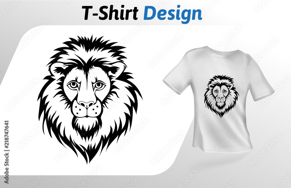 Tattoo stylized lion head t-shirt print. Black and white mock up t-shirt design template. Vector template, isolated on white background. Tattoo stylized lion head t-shirt print. Black and white mock up t-shirt design template. Vector template, isolated on white background.