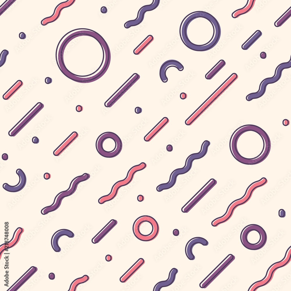 Diagonal seamless pattern with squiggles or rings, curved lines and dots on light background. Cool vector illustration in retro 1990s style for wrapping paper, wallpaper, fabric print, backdrop. Diagonal seamless pattern with squiggles or rings, curved lines and dots on light background. Cool vector illustration in retro 1990s style for wrapping paper, wallpaper, fabric print, backdrop.