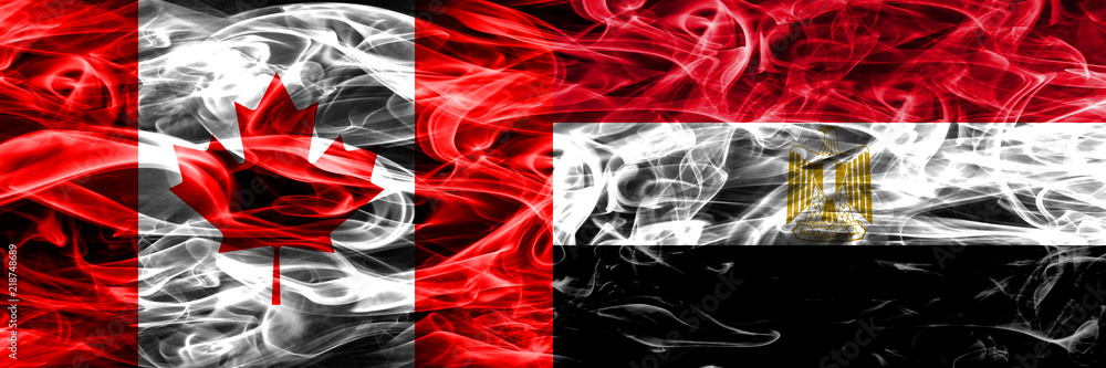 Canada vs Egypt smoke flags placed side by side. Canadian and Egypt flag together