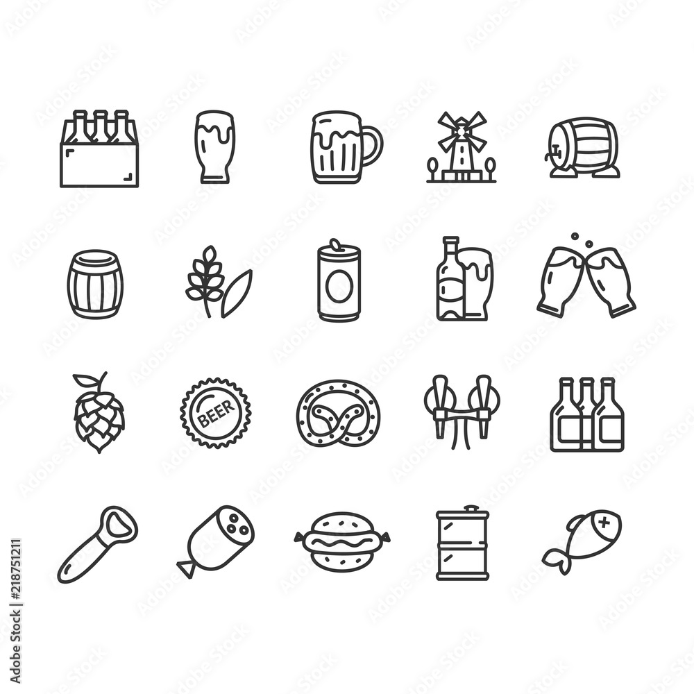 Beer and Oktoberfest Signs Black Thin Line Icon Set. Vector Beer and Oktoberfest Signs Black Thin Line Icon Set. Vector