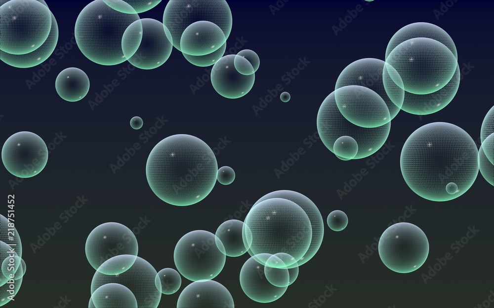 Dark background green mesh bubbles. Wallpaper, texture with bubble. 3D illustration Dark background green mesh bubbles. Wallpaper, texture with bubble. 3D illustration