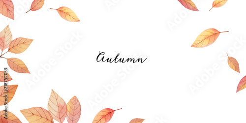 Watercolor autumn vector card template design of leaves and branches isolated on white background.
