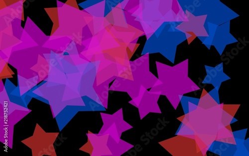 Multi Colored translucent stars on a dark background. Red tones. 3D illustration