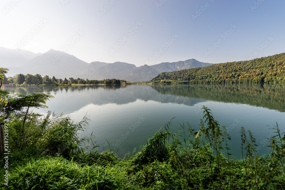 Lago di Levico (Lake) at dawn, Levico Terme, Trentino, Italy 