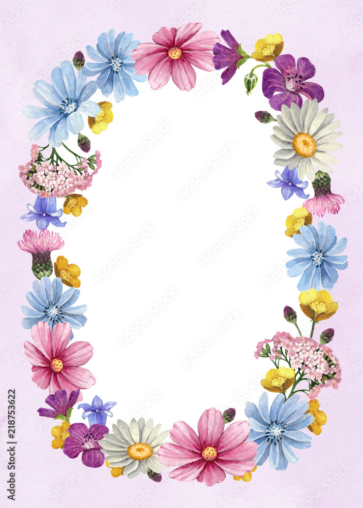 Watercolor floral wreath. Perfect for greeting cards and invitations