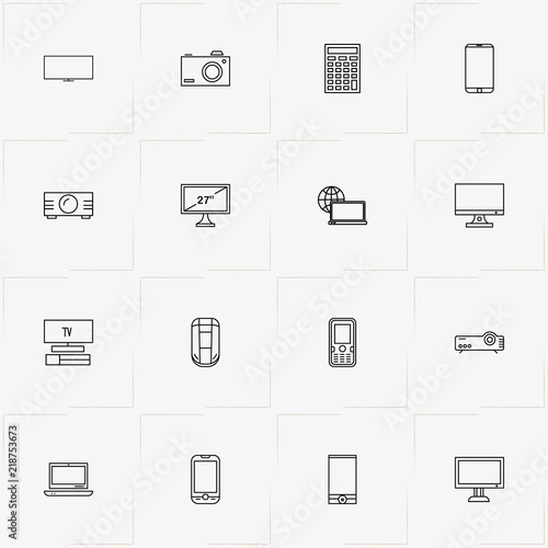 Gadgets line icon set with projector, television and mobile phone