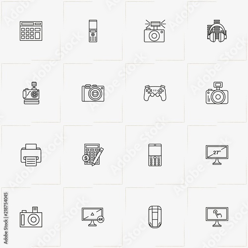 Gadgets line icon set with mobile phone, television and photo camera
