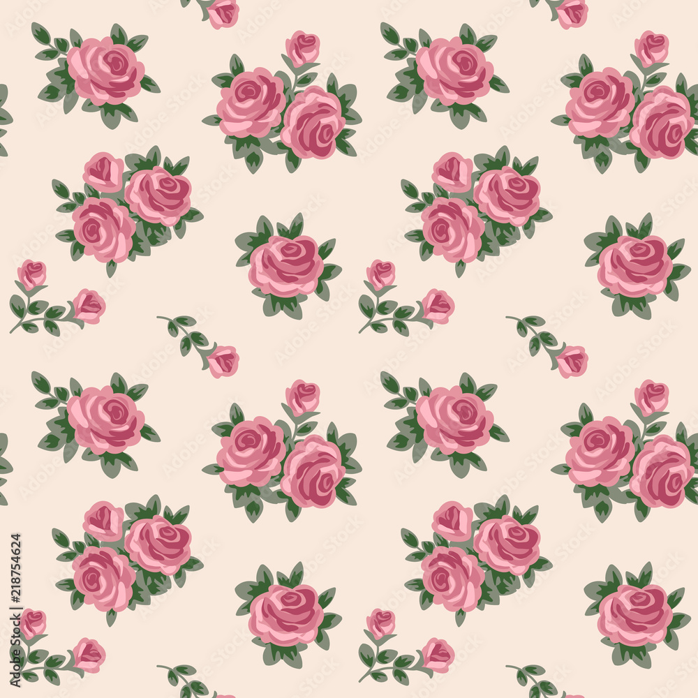 vector seamless background with pink roses in retro style