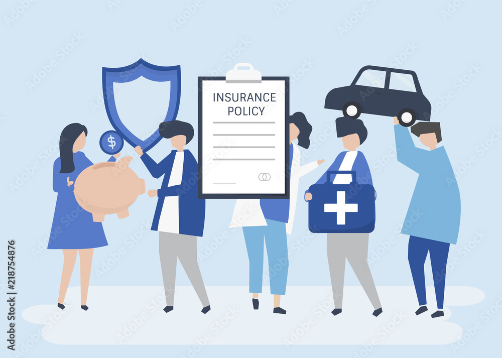 People holding insurance icons illustration