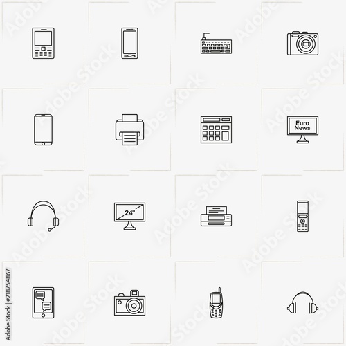 Gadgets line icon set with mobile phone, television and headphone