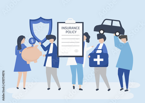 People holding insurance icons illustration