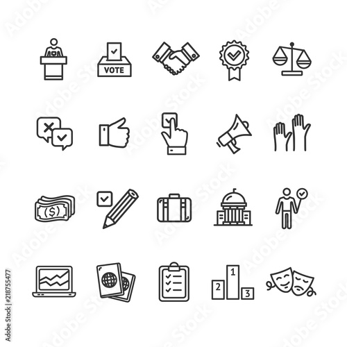 Election Signs Black Thin Line Icon Set. Vector