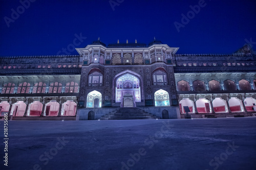 Colorful lights of palace at night.