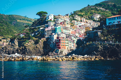 Scenic view of colorful village Riomaggiore.