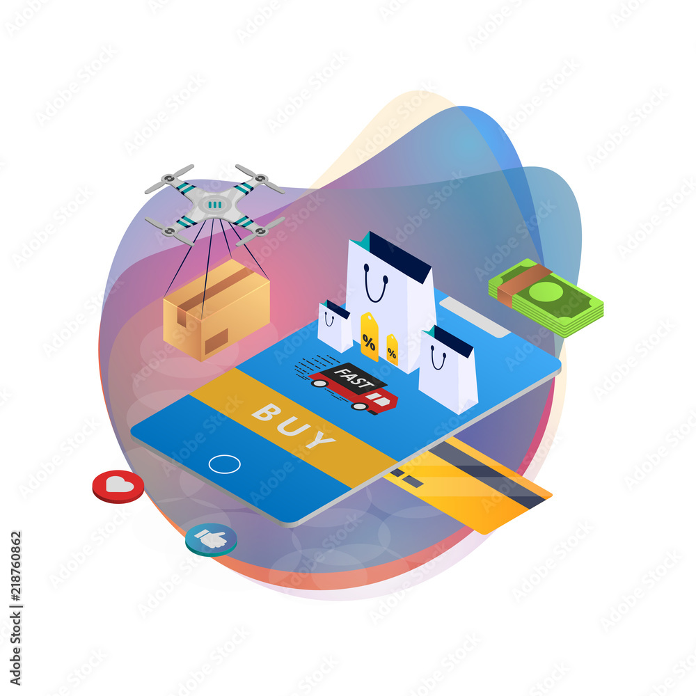 Obraz premium Online Shopping. Modern isometric design concept. Easy to edit and customize. Vector illustration