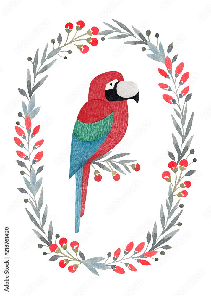 Obraz premium Watercolor illustrations of a parrot. Perfect for greeting cards