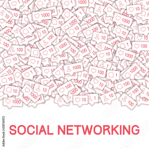 Social media icons. Social networking concept. Falling counter comment friend notification. Top grad