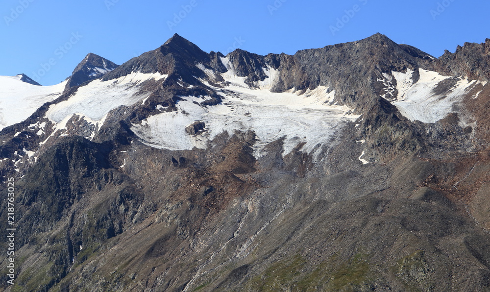 High mountains and alpine glaciers near Obergurgl, Oetztal in Tyrol, Austria.