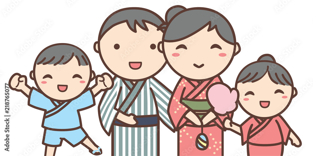 浴衣を着た家族のイラスト