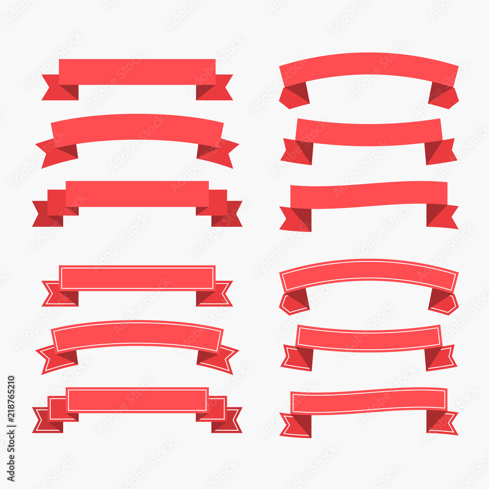 set of flat red ribbons