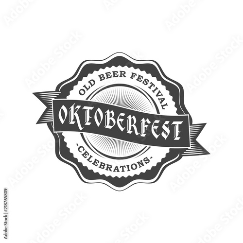 Oktoberfest celebration. Beer festival retro style badge, label, emblem. Black on white background. Vector illustration. Beer label template