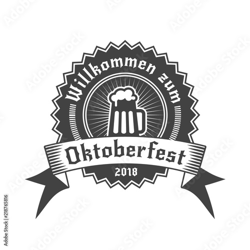 Oktoberfest celebration. Beer festival retro style badge, label, emblem. Black on white background. Vector illustration. Beer label template