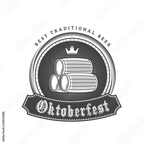 Oktoberfest celebration. Beer festival retro style badge, label, emblem. Black on white background. Vector illustration. Beer label template