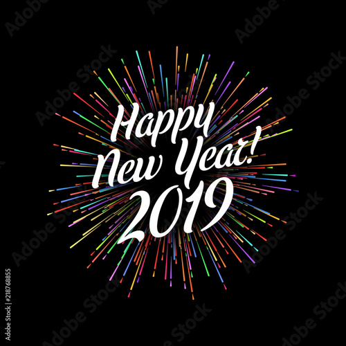 Happy 2019 New Year card with firework.