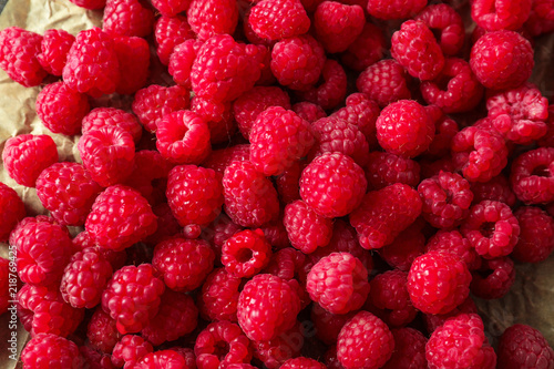 Heap of fresh ripe raspberries