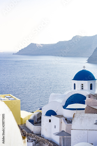 Terraces and buildings in Oia, Santorini, Greece