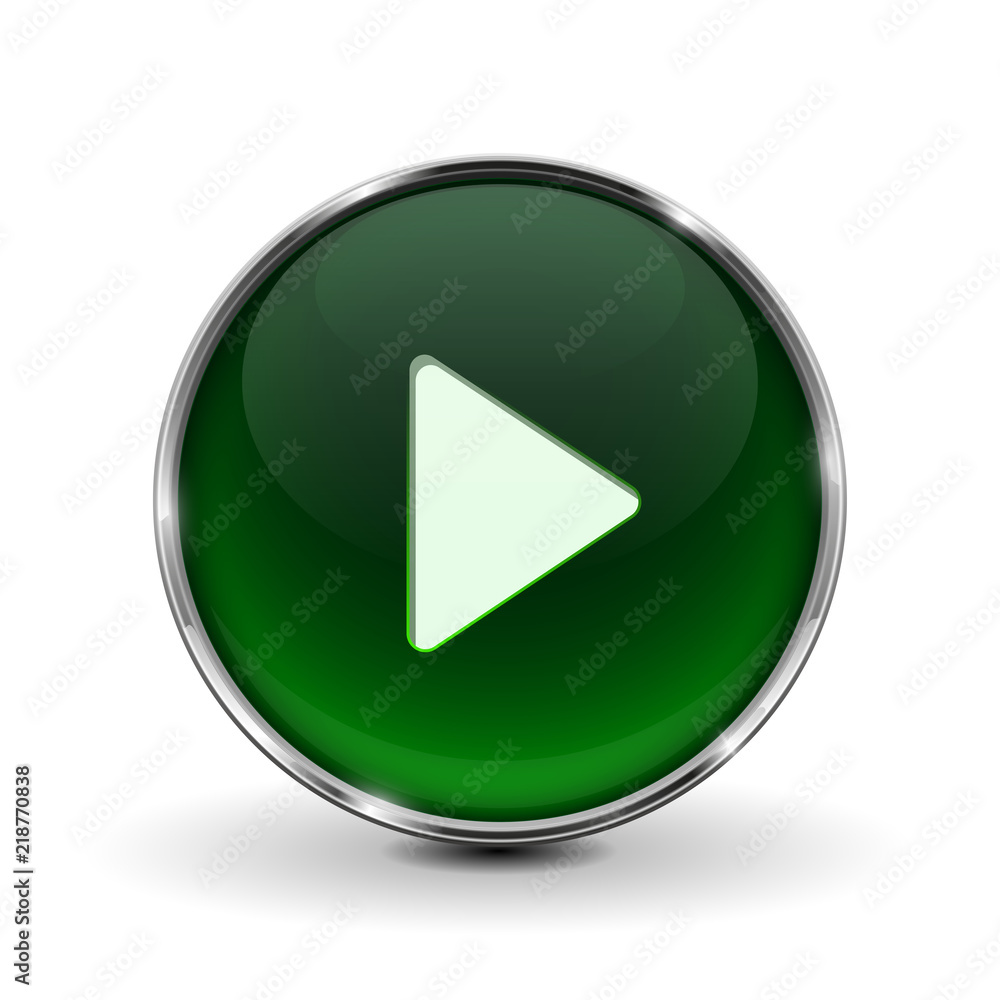 Play button. Green 3d icon with shadow, isolated on white background Play button. Green 3d icon with shadow, isolated on white background