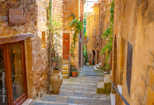 Canvas Print Beautiful street in a medieval town in Tuscany. Pitigliano. Italy