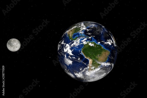 3d high resolution rendered Planet Earth and the moon. View from space