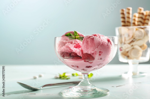 Dessert bowl with tasty ras...