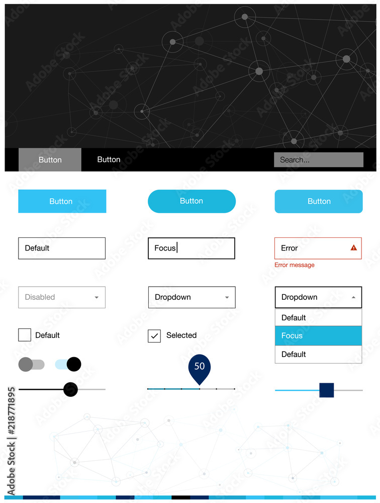 Dark BLUE vector web ui kit in polygonal style with circles. Dark BLUE vector web ui kit in polygonal style with circles.