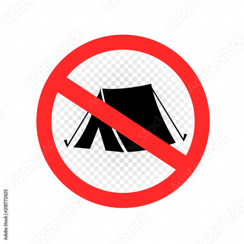 No camping set sign icon on white transparent background. Forbidden camp tent symbol