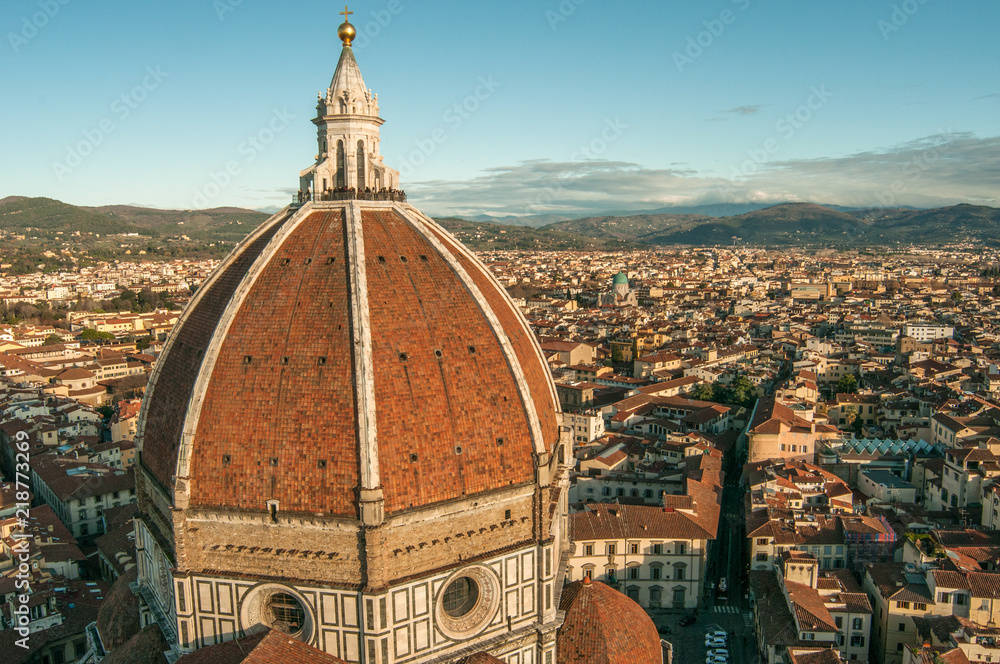 Panoramic view of Florence, buildings roofs, cathedral dome