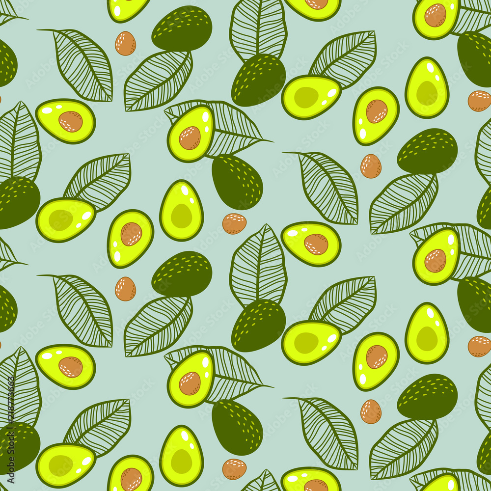Avocado green on pastel mint seamless vector pattern. Avocado green on pastel mint seamless vector pattern.