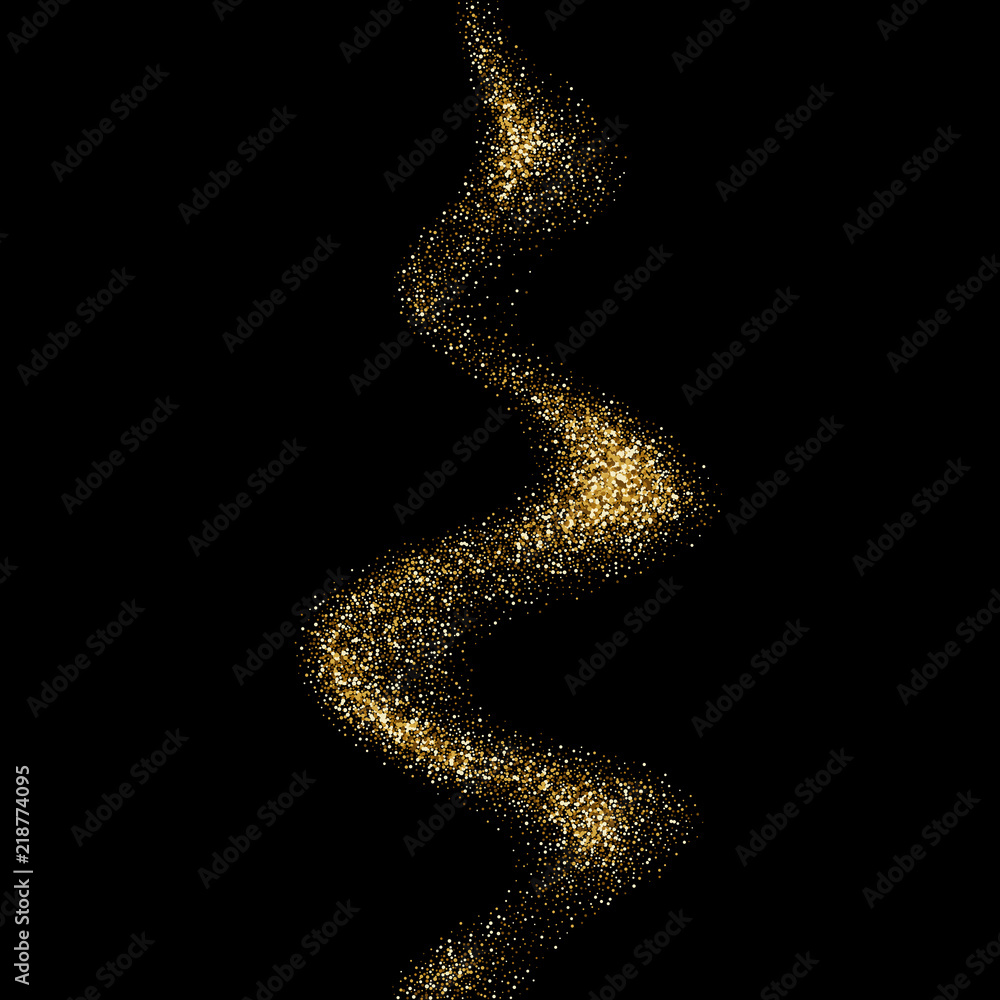 Golden glitter twirl wave or gold glittery glare mist with sparkling