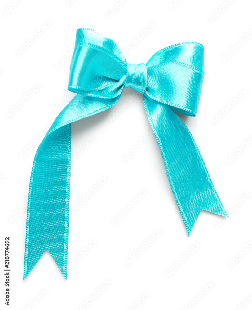Bow from turquoise satin ribbon on white background Bow from turquoise satin ribbon on white background