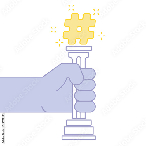 Hand holding Golden hashtag trophy.