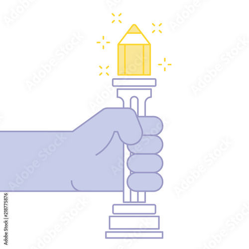 Hand holding Golden pencil trophy.