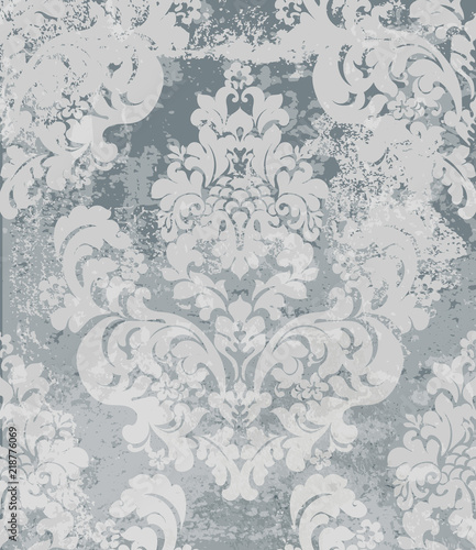 Damask pattern Vector. Vintage baroque ornament decor. Royal luxury texture backgrounds. Gray colors