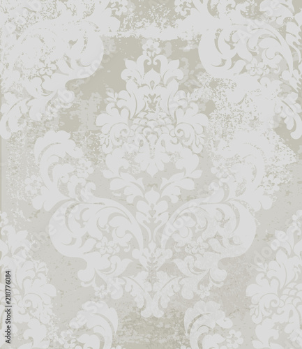 Damask pattern Vector. Vintage baroque ornament decor. Royal luxury texture backgrounds. Victorian sumptuous decoration textile, fabric, tile. Gray colors