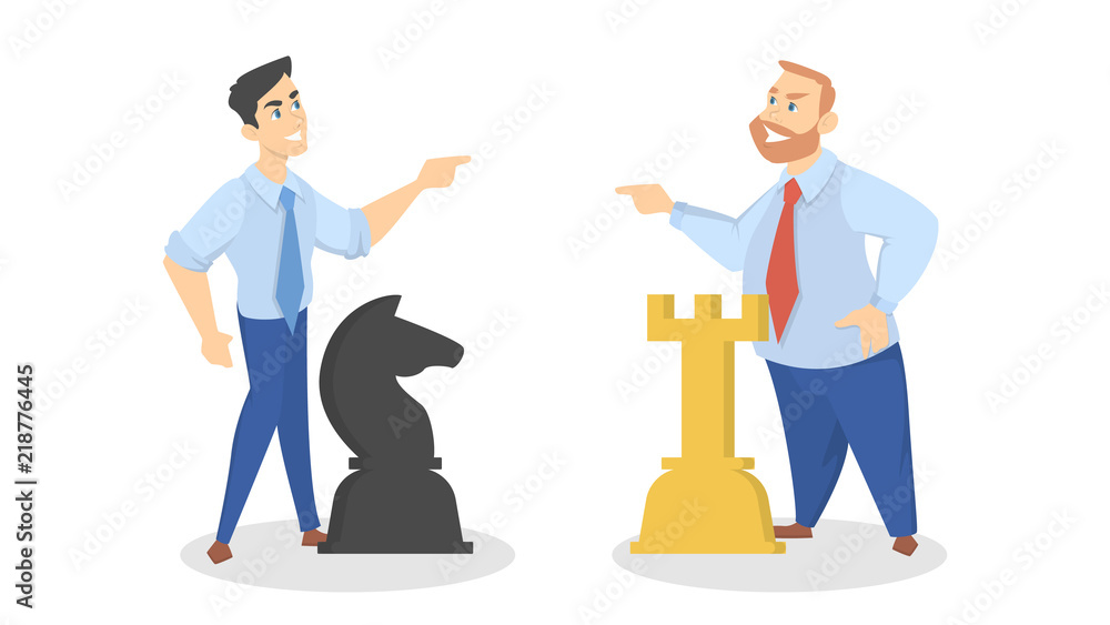 Business competition concept. Businessmen play chess together Business competition concept. Businessmen play chess together